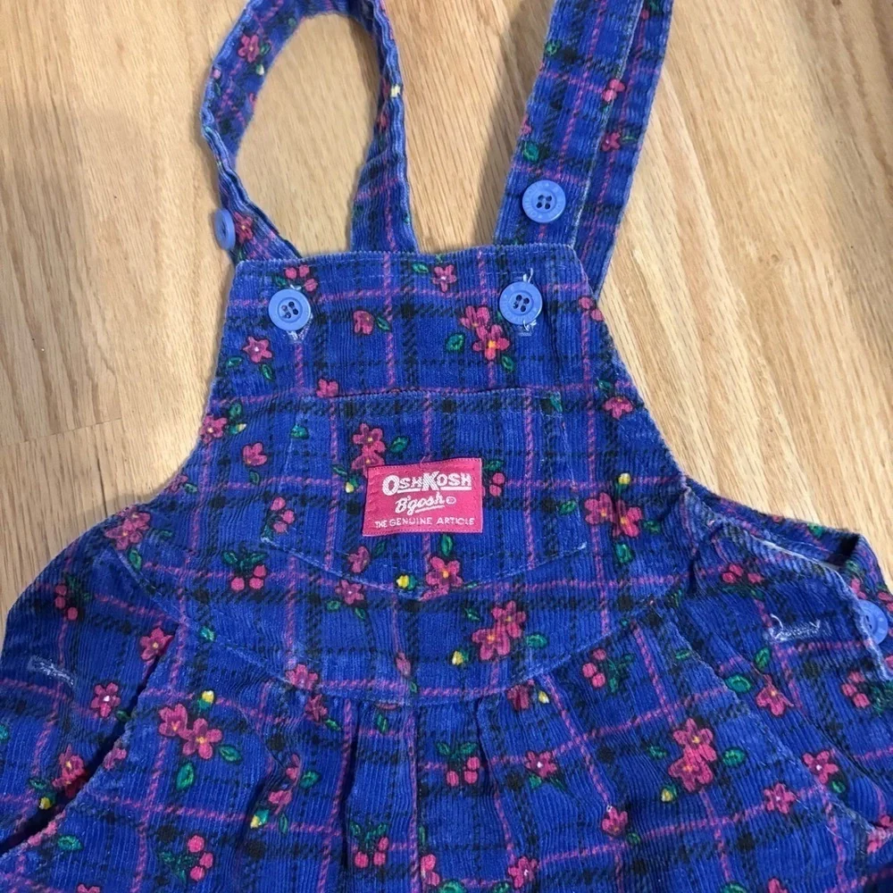 Vintage Oshkosh B’gosh Kids Floral Blue Overalls 4T 90s Pink